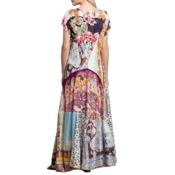 💕JOHNNY WAS💕 Tropic Georgette 100% Silk Maxi Dress ~ Patchwork Print 2X NWT - Picture 7 of 16